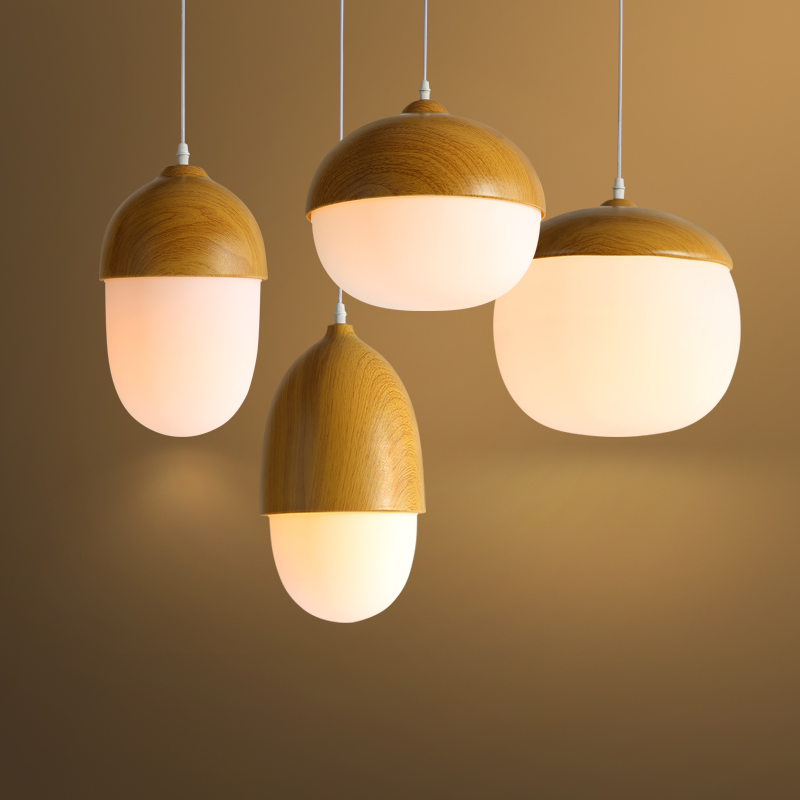 Nordic Pendant Lights modern minimalist lamp restaurant creative personality coffee bar nuts wood grain glass droplight