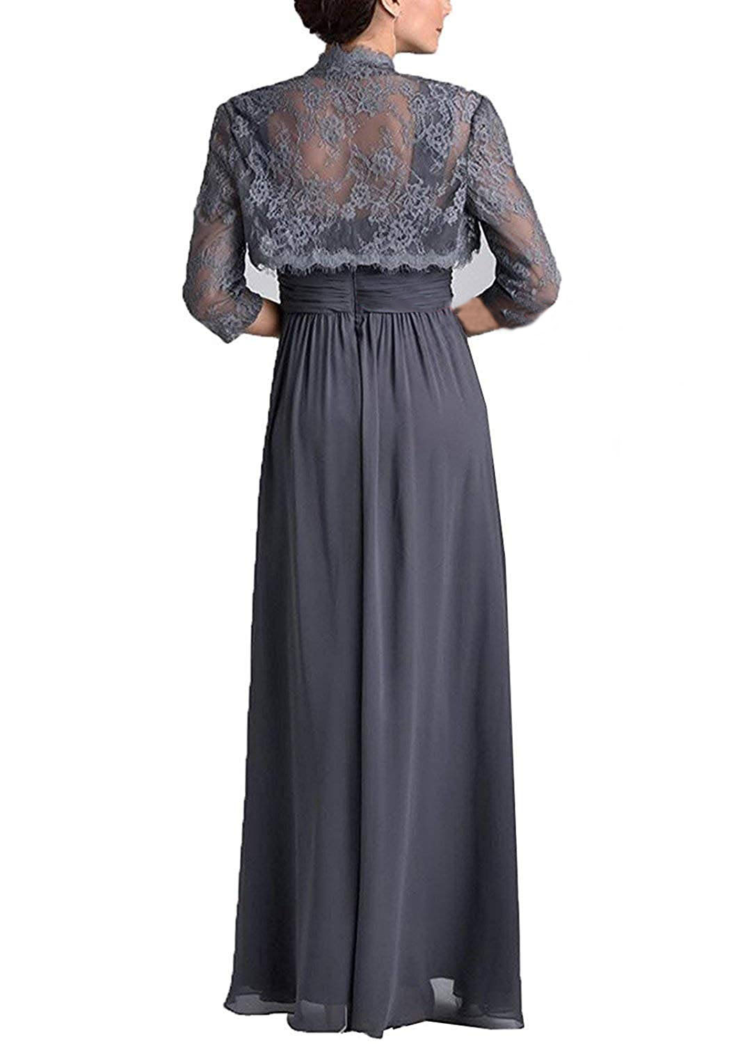 Setwell Two Pieces Sweetheart A-line Mother Of The Bride Dress 3/4 Sleeves Floor Length Lace Chiffon Wedding Guest Gown With Jacket