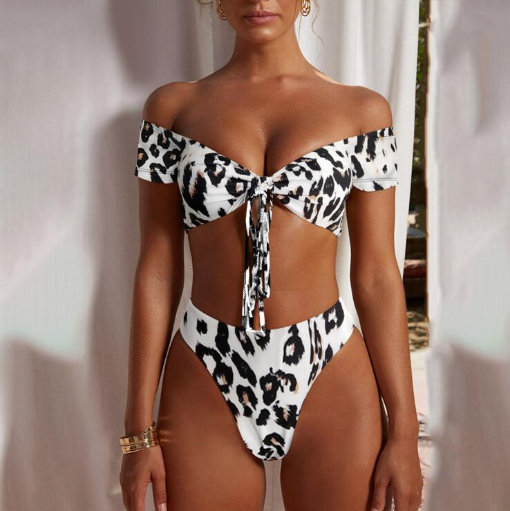 Sexy High Waist Thong Bikini Swimwear Leopard Bandage String Back Swimsuits Two Piece Bathing Suits Tankini6904836