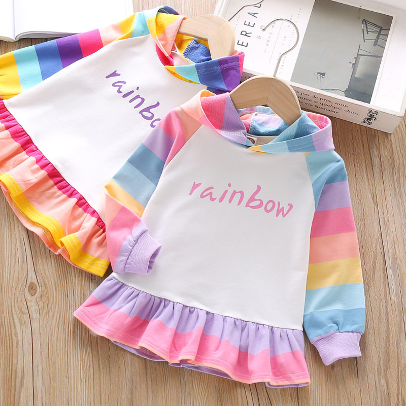 long sleeve girls hoodie dress for spring autumn colorful rainbow ruffles vestidos, Light striped
long sleeve girls hoodie dress for spring autumn colorful rainbow ruffles vestidos, Light striped