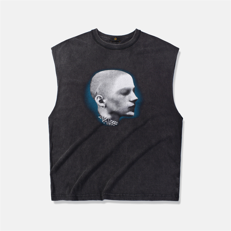 Fashion-Hip Hop Distressing Muscle Tee Summer Men Vintage Washed Black Tank Tops 4 Styling Streetwear