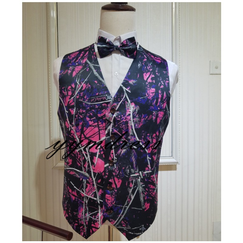 Casual Camo Groom Vests Groomsmen Vest Single Breasted Camouflage Slim Fit Novelty Style Mens Waistcoat Rustic Hunter Holiday Father Son