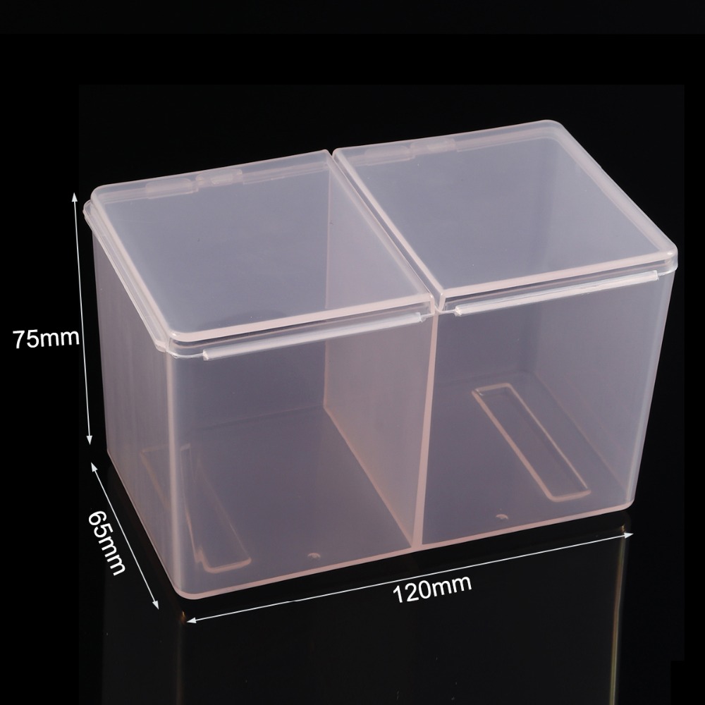 Nail Art 2 Colors Clear Compartments Holder Organizer Container Gel Polish Remover Cleaning Cotton Pad Swab Storage Box
