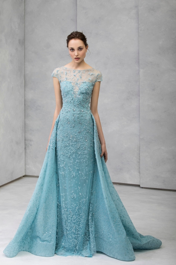 Light Blue Evening Dresses With Detachable Skirt Lace Appliqued Cap Sleeves Mermaid Prom Dress Tony Ward Formal Party Gowns Vestidos De