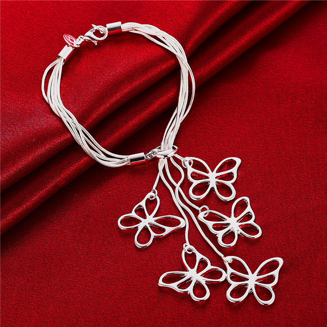 Hot sale best gift 925 silverTai Chi hanging five butterfly Bracelet DFMCH027 sterling silver plated Chain link bracelets high grade