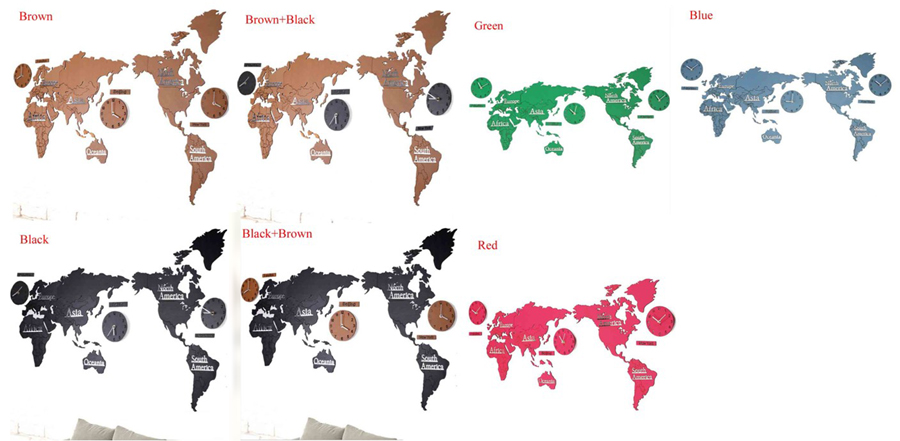 Creative Wooden World Map Wall Clock 3D Map Decorative Design Home Decor Living Room Modern European Style Round Mute Relogio De P6648927