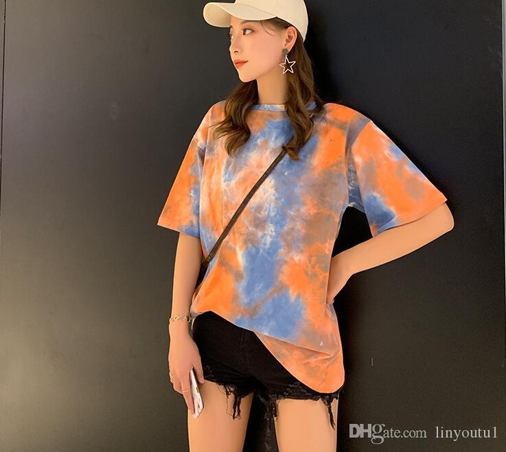2020 Tie Dye Gradient Large Size Loose OVERSIZE Fashion Harajuku Female Tops Print Hip Hop Short Sleeve Casual Couple T-shirt