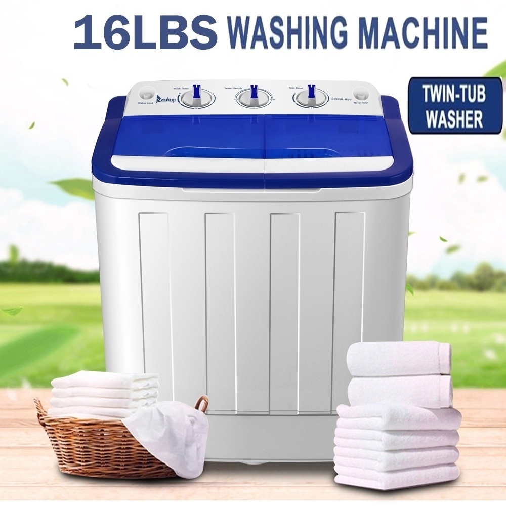 

16lbs Semi-Automatic Portable Mini Washing Machine Compact Twin Tub Washer Spin Dry White for Apartment Dorms Home US Shipping
