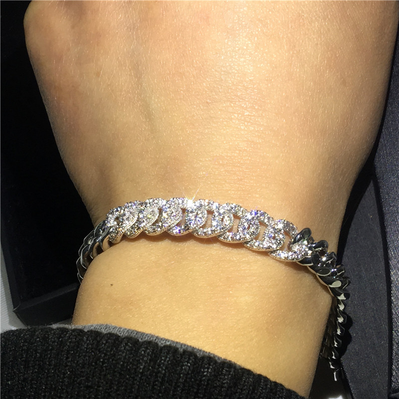 Vecalon Bangle Micro Pave 400pcs cubic zirconia 925 Sterling Silver Filled Bracelet bangle for womens Wedding accessaries Gift