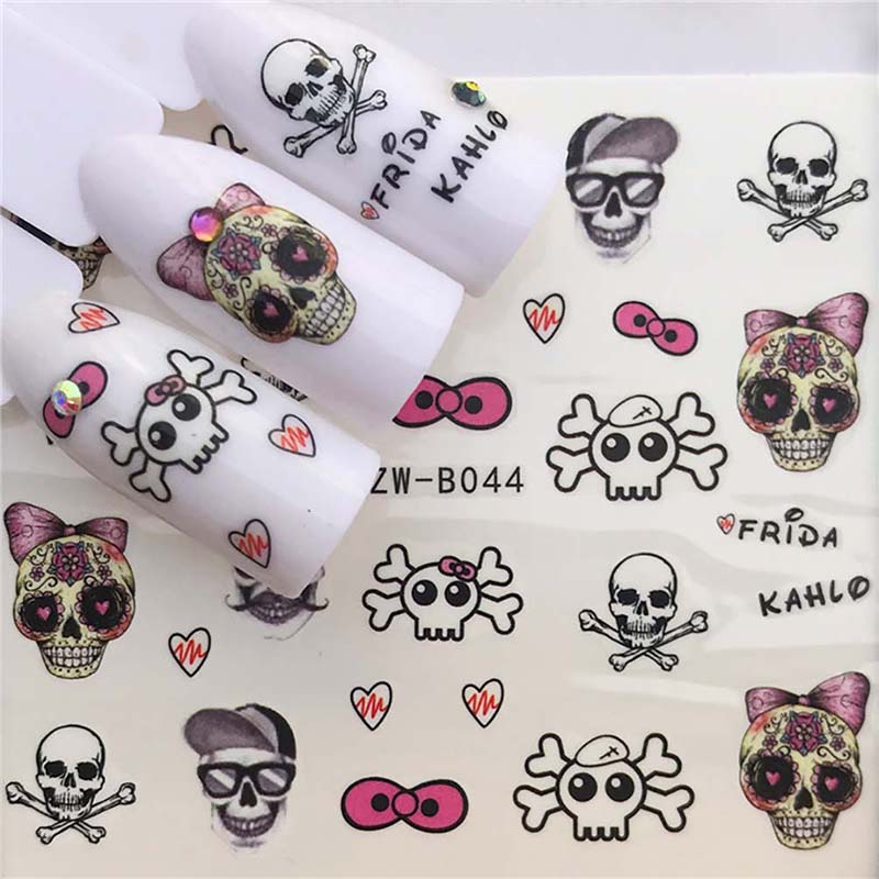 Self-adhesive Halloween Nail Stickers Cool Skull Nail Sticker Decals for Nails Art Decorations Finger Beauty Wraps