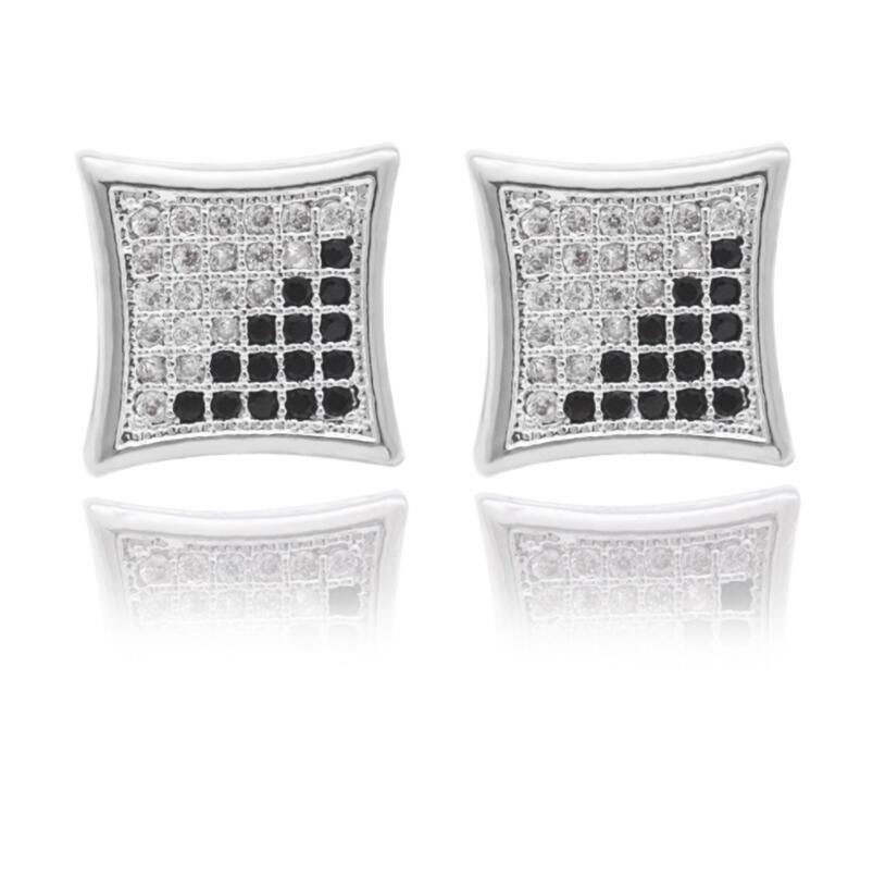 hip hop full diamonds ear studs for men geometry black rhinestone gold stud earrings alloy diamond square jewelry good gifts for boyfriend