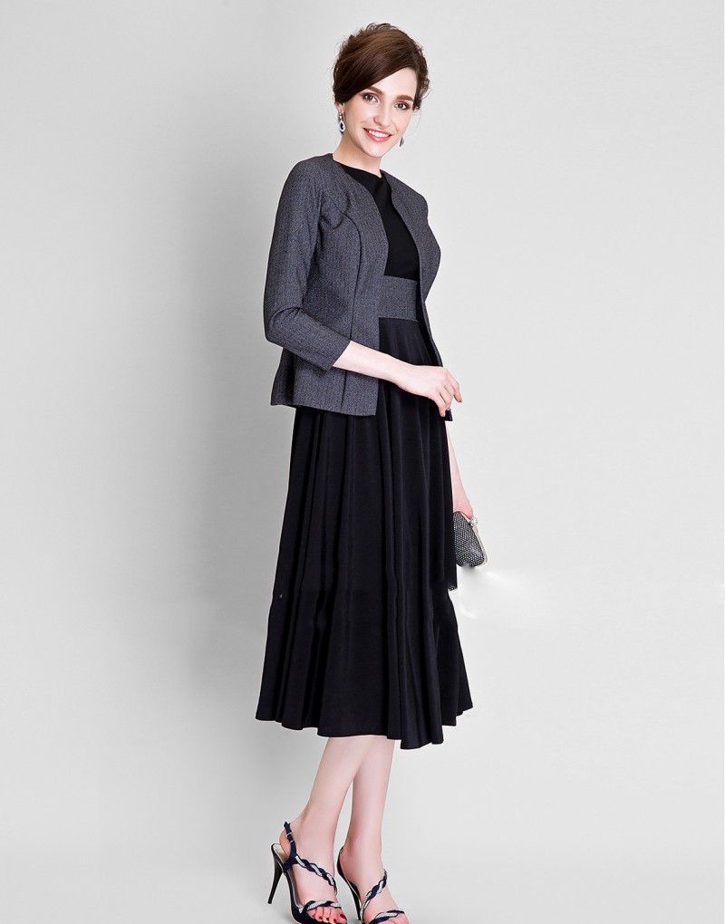 Elegant Tea Length Mother Of The Bride Dresses With Jacket Jewel Neck A Line Sleeveless Wedding Guest Dress Formal Party Prom Dresses