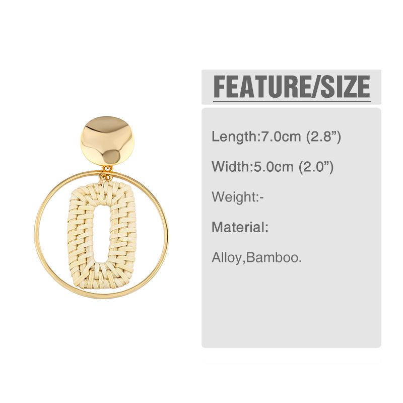 Rattan round earrings hot fashion bamboo rattan woven earrings ladies handmade round long pendant earrings ladies gifts
