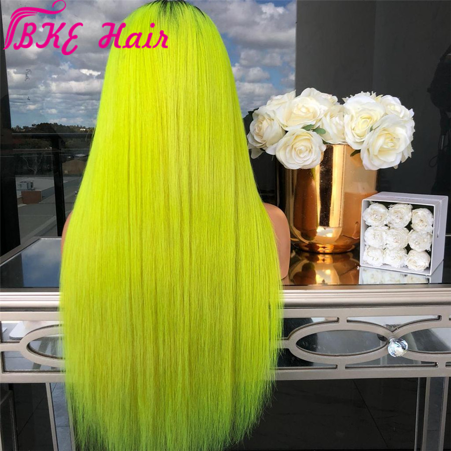 Deep middle part part 180% Green lace frontal Wig Brazilian Straight ombre green Lace Front Wig Ombre synthetic Wigs For Women