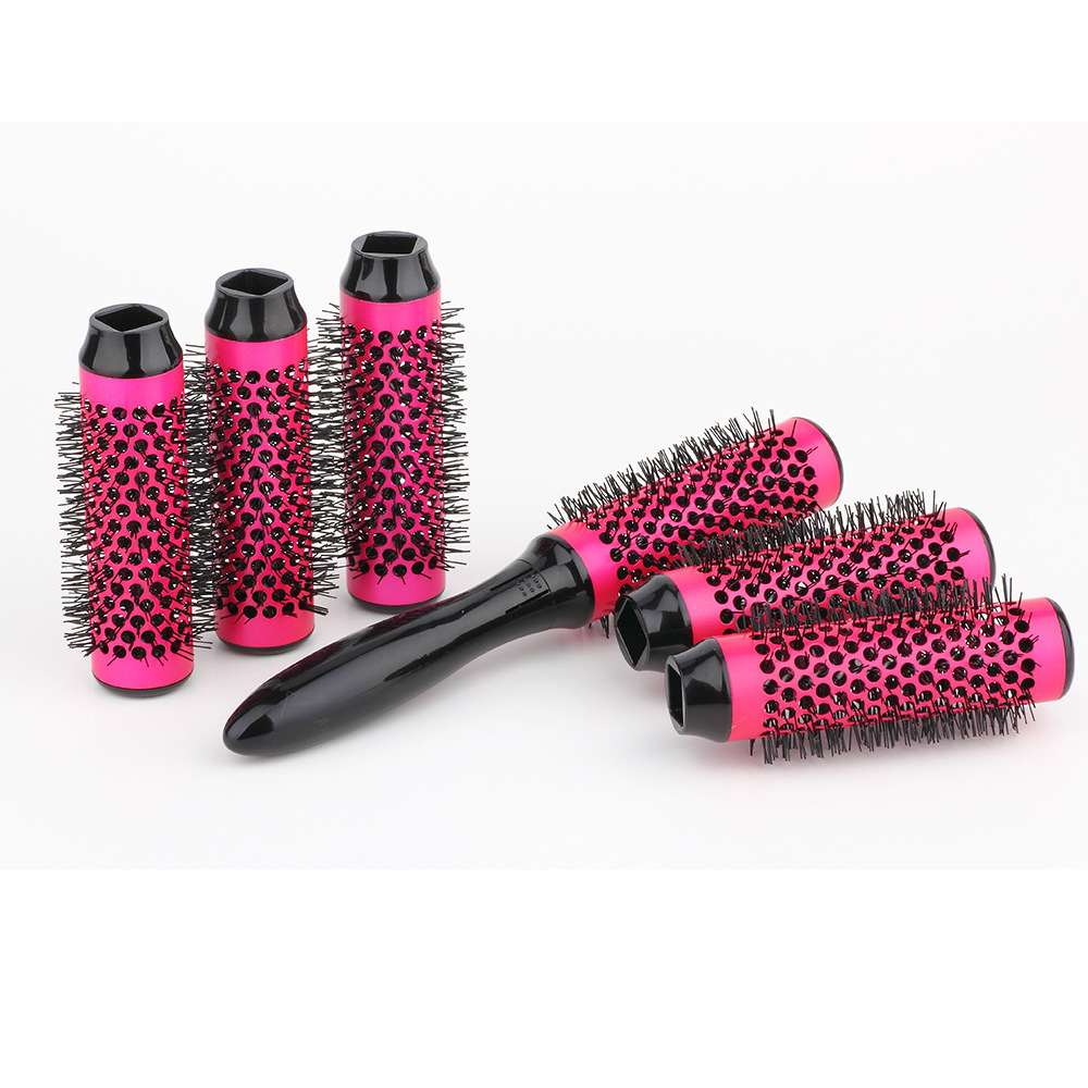 6pcs/set Professional Hair Dressing Brushes High Temperature Resistant Ceramic Iron Round Comb Beauty Hair Makeup Tool 34mm 1075