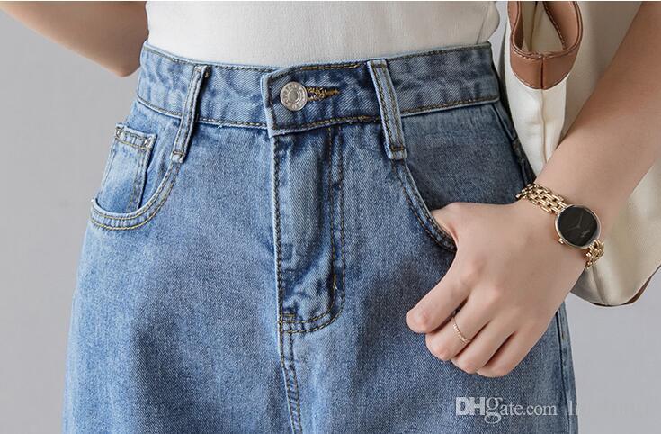2020 Women`s Plus Size High Waist Washed Light Blue True Denim Pants Boyfriend Jean Femme For Women Jeans