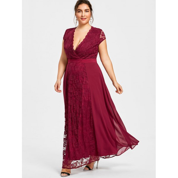 Plus Attractive Lace Size Backless Prom Dresses A Line Deep V Neck Evening Gown Ankle Length Chiffon Cap Sleeves Formal Dress nkle