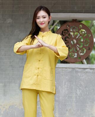 White Blue Yellow Yoga Suits Jacket + pants Unisex Cotton Linen Clothes Summer Kungfu Clothing Wushu Taiji Flax Half Sleeve Tracksuits