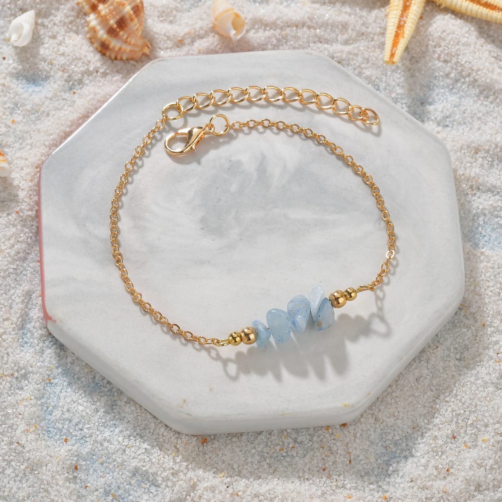 New Fashion Natural Crystal Rubble Bead Charm Gold Plated Chain Bracelet Bangle For Women Lady Jewelry