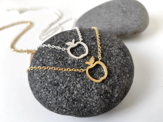30PCS Hollow Outline Funny Simple Geometric Fruit Apple Shape Pendant Chain Necklaces for School Mentor Teacher Women Graduation Gifts
