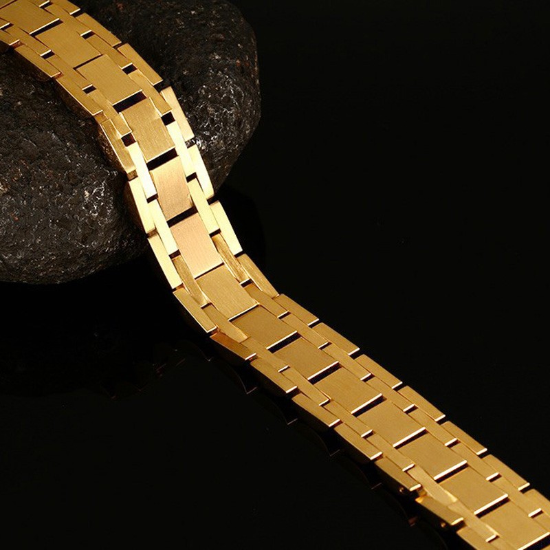 17mm Wide Gold-color Stainless Steel Watch Band Bracelet For Men Jewelry Matte Finished Strap Chain Bracelet & Bangle BR-345