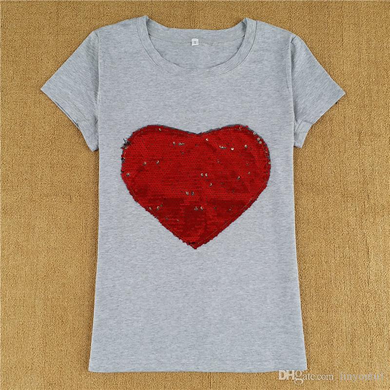2020 high quality lady top Womens t shirt Heart Sequins O Neck Long Sleeve T Shirt Harajuku Ladies Tops Streetwear Women Clothes tee shirt