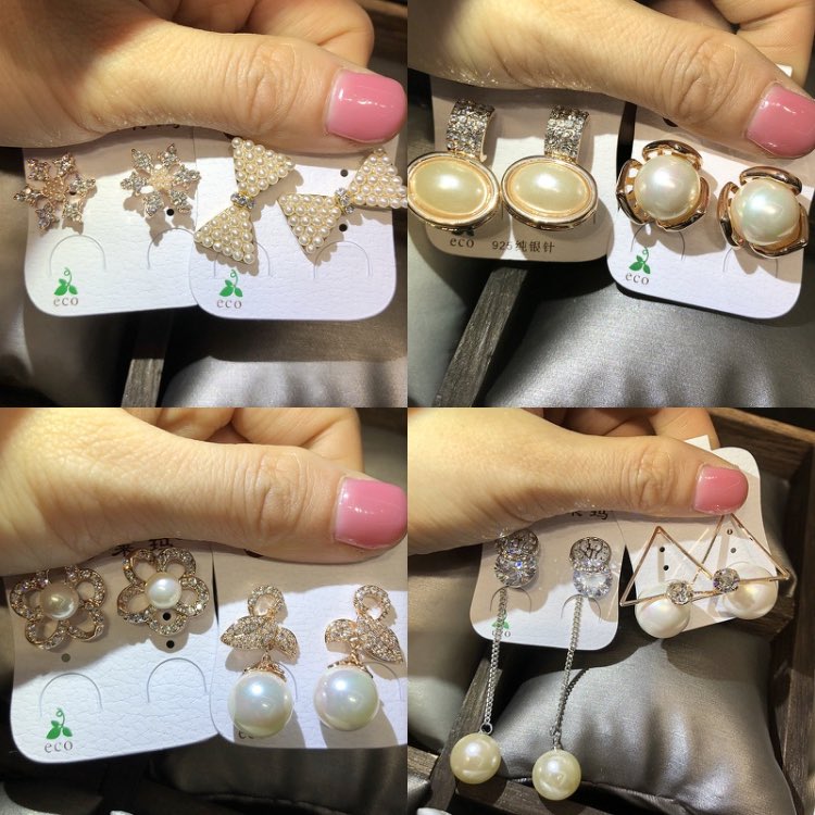 Mix Elegant Pearl Ear Stud Ladies Dangle Korean Electroplated Gold Micro Set Earrings OL Style Random Styles Wholesale