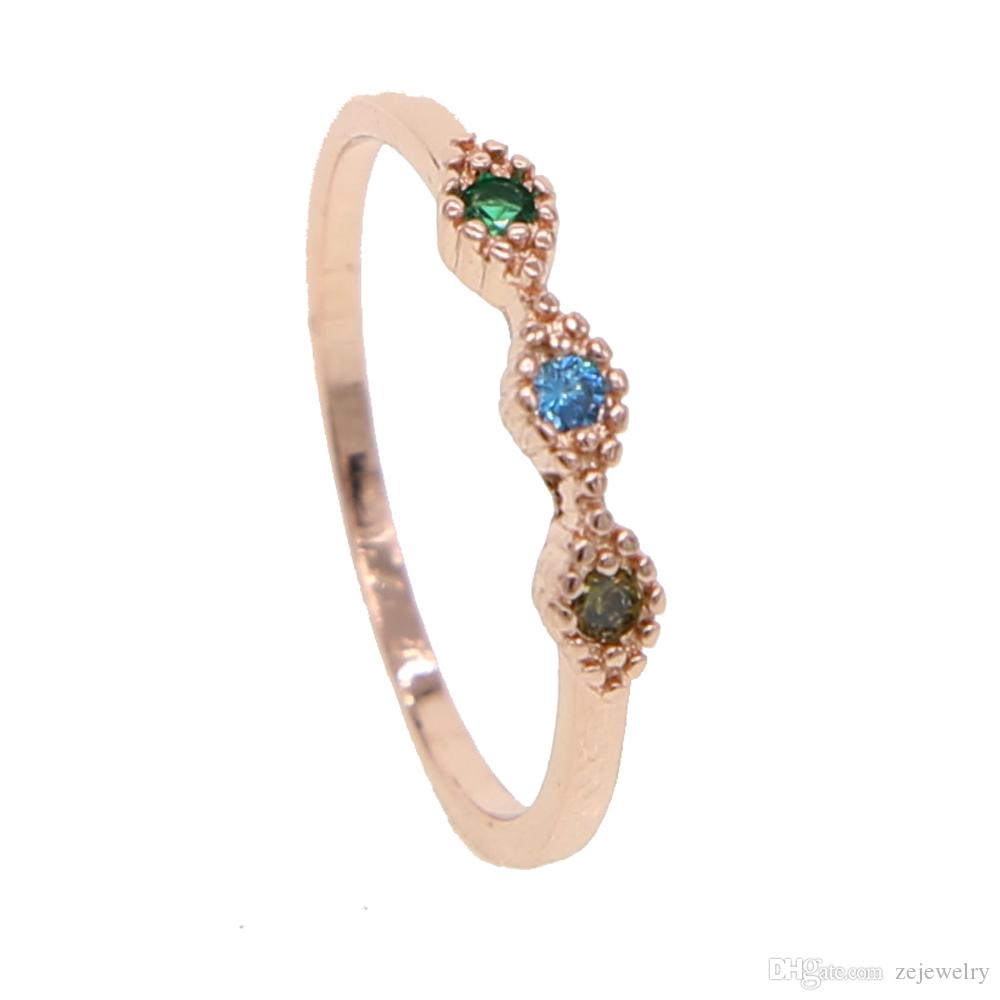 2018 New fashion charm jewelry 3Pcs sets elegant colorful cz Oval Ring for women Elegant rose gold color square wedding midi Ring jwerlry