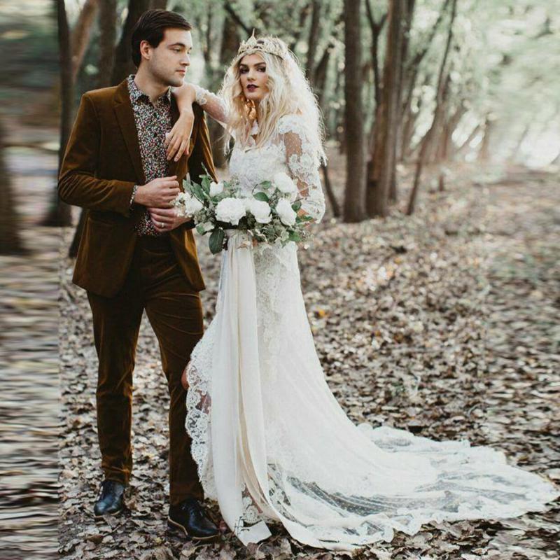 bohemian wedding dresses half sleeve lace appliqued v neck garden outdoor bridal dress a line country wedding gowns vestidos de novia