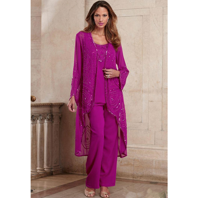 Sparkling Mother of The Bride or Groom Dresses Pant Suit with Long Jacket Three Pieces Fuchsia Black Chiffon vestido de madrinha Plus Size
Sparkling Mother of The Bride or Groom Dresses Pant Suit with Long Jacket Three Pieces Fuchsia Black Chiffon vestido de madrinha Plus Size