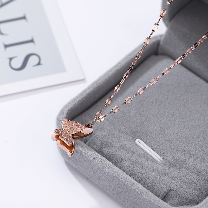 Shining Scrub Butterfly Pendant Necklace Stainless Steel 14k Gold Plated Titanium Steel Jewelry Woman Girl Gift
