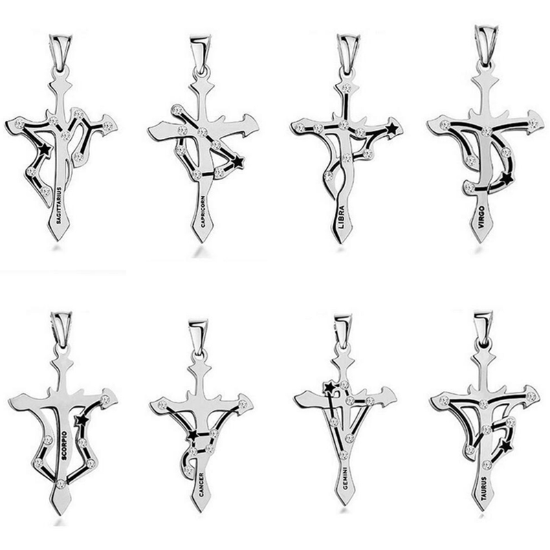 Men and women twelve constellation necklace cross personality titanium steel pendant DJN38 mix order Pendant Necklaces jewelry