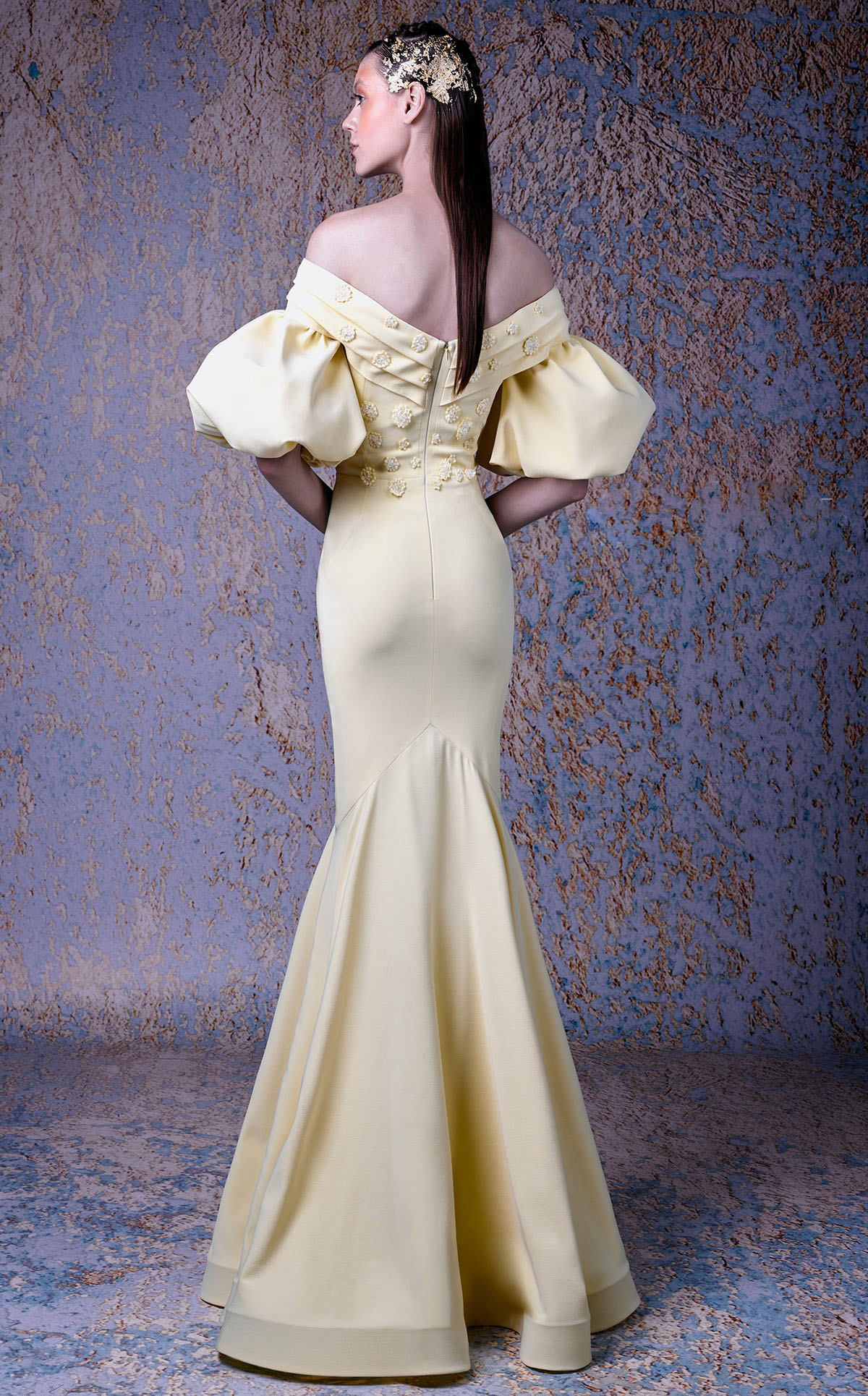 Newest Mermaid Prom Dresses Off Shoulder Puffy Short Sleeves Satin Appliqued Floor Length Evening Dresses Hot Sale Custom Made Party Dress