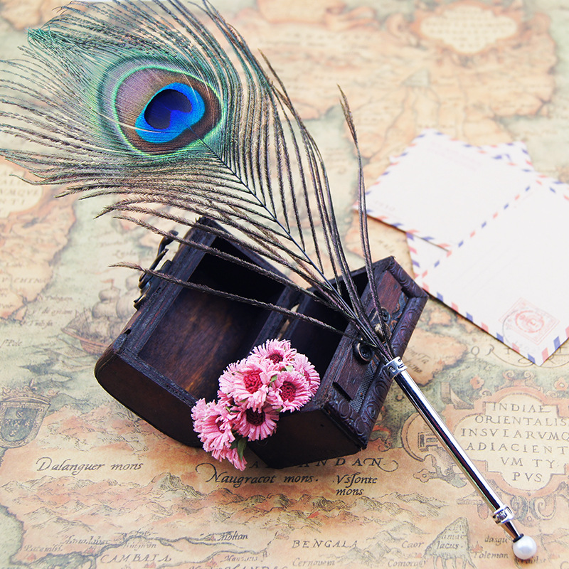Feather Ballpoint Pen Color ink Pen Stationery Peacock Feathers Shape Pens For Individuality Student Christmas Birthday Gift 11 inch