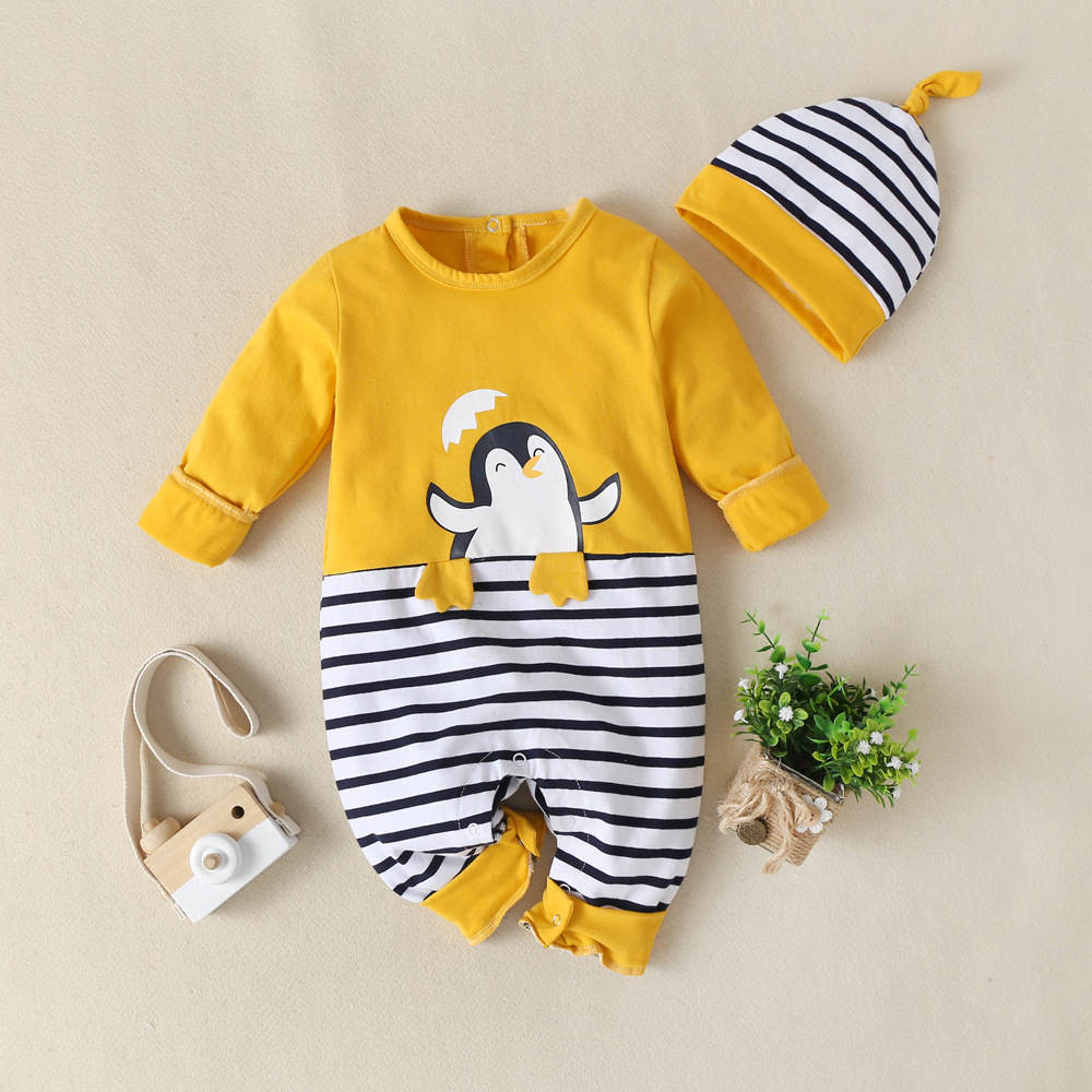 Spring and Autumn New Cotton Newborn Casual Cute Elephant Print Striped Jumpsuit Jumpsuit and Hat Set Crawler for Baby, Yellow
Spring and Autumn New Cotton Newborn Casual Cute Elephant Print Striped Jumpsuit Jumpsuit and Hat Set Crawler for Baby, Yellow