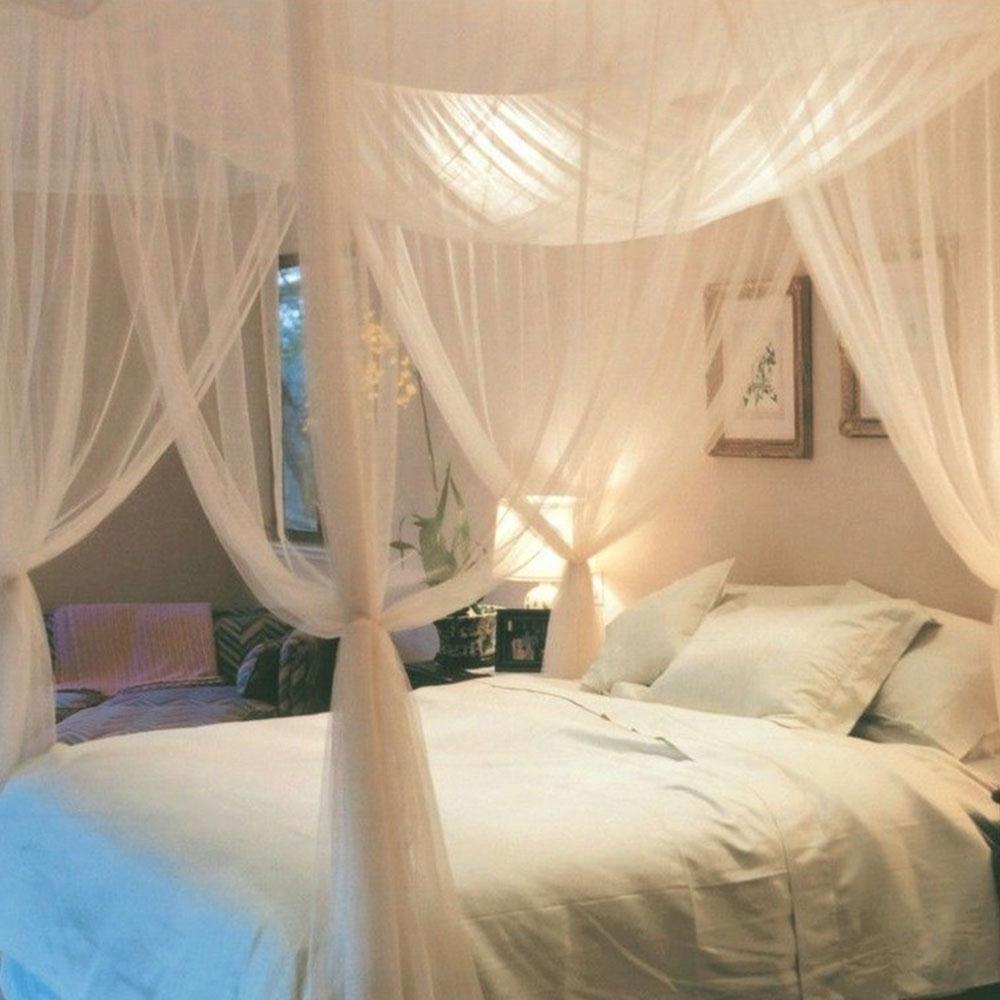 4 Doors Open 4 Corner Square Bed Canopy Netting Rectangle Elegant Mosquito Net Foldable Sleeping Bed Net Full Queen King