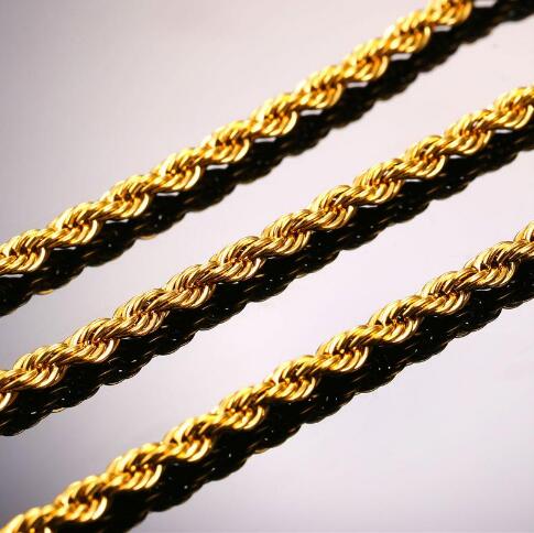 Hip Hop 18K Gold Plated Stainless Steel 3MM Twisted Rope Chain Women's Choker Necklace for Men Hiphop Jewelry Gift in Bulk GB1187