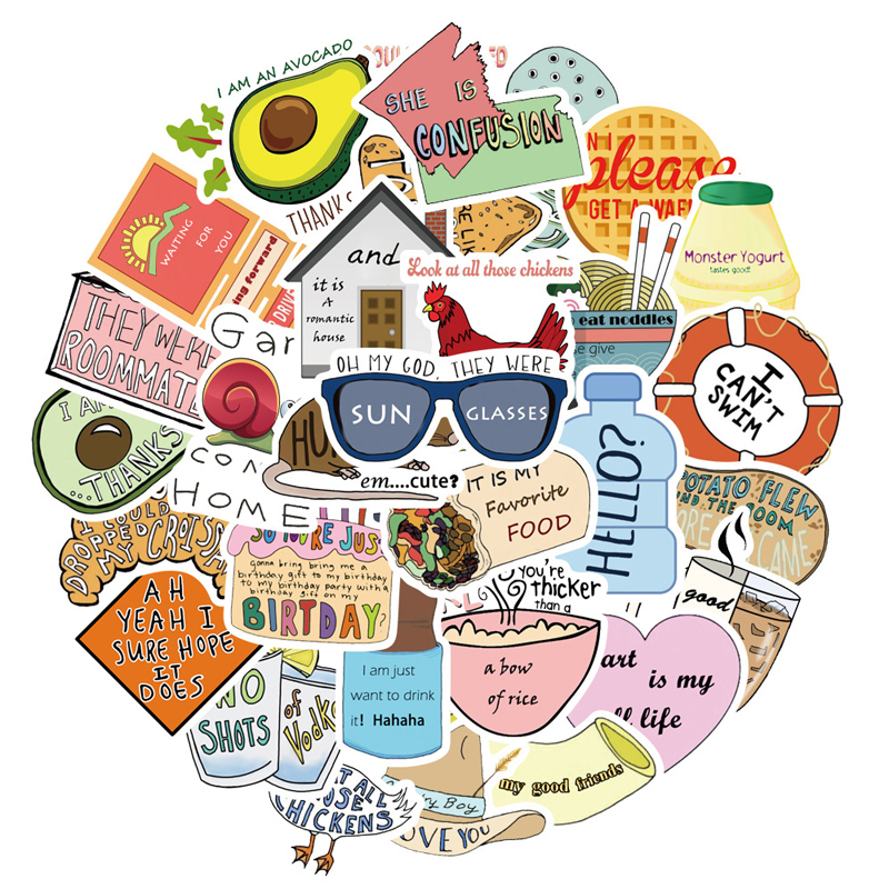 50pcs/Set New Waterproof Vine Avocado Cartoon Stickers for Skateboard Suitcase Snowboard Guitar Motorcycle Laptop Macbook Toys
