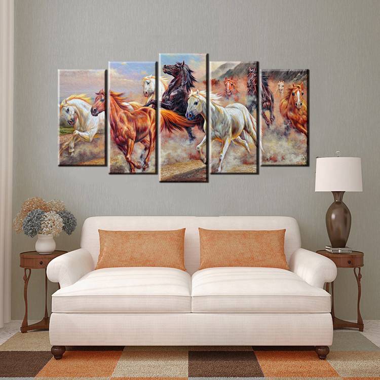 5pcs/set Wall Art Painting Picture HD Print Running Horses Oil painting Style Unframed Canvas For Hall Decor Home Decoration