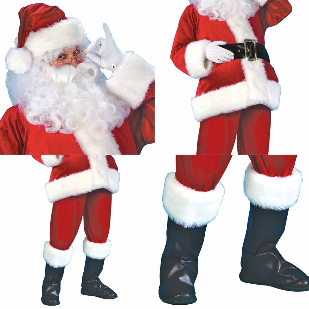 Costume Christmas Men Santa Claus Adult Cosplay Attire Velvet Dress Up Complete1