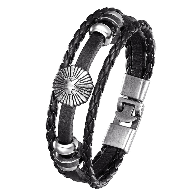 2020 Men's Bracelet Multilayer Leather Bracelet Alloy Pentagram Woven Cowhide Multilayer Coat Fashion Men
2020 Men's Bracelet Multilayer Leather Bracelet Alloy Pentagram Woven Cowhide Multilayer Coat Fashion Men