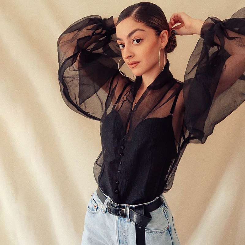Puff Sleeve Mesh See through Sheer Blouse 2020 Summer Vintage Streetwear V-neck Elegant Ladies Top Wholesale, Black
Puff Sleeve Mesh See through Sheer Blouse 2020 Summer Vintage Streetwear V-neck Elegant Ladies Top Wholesale, Black