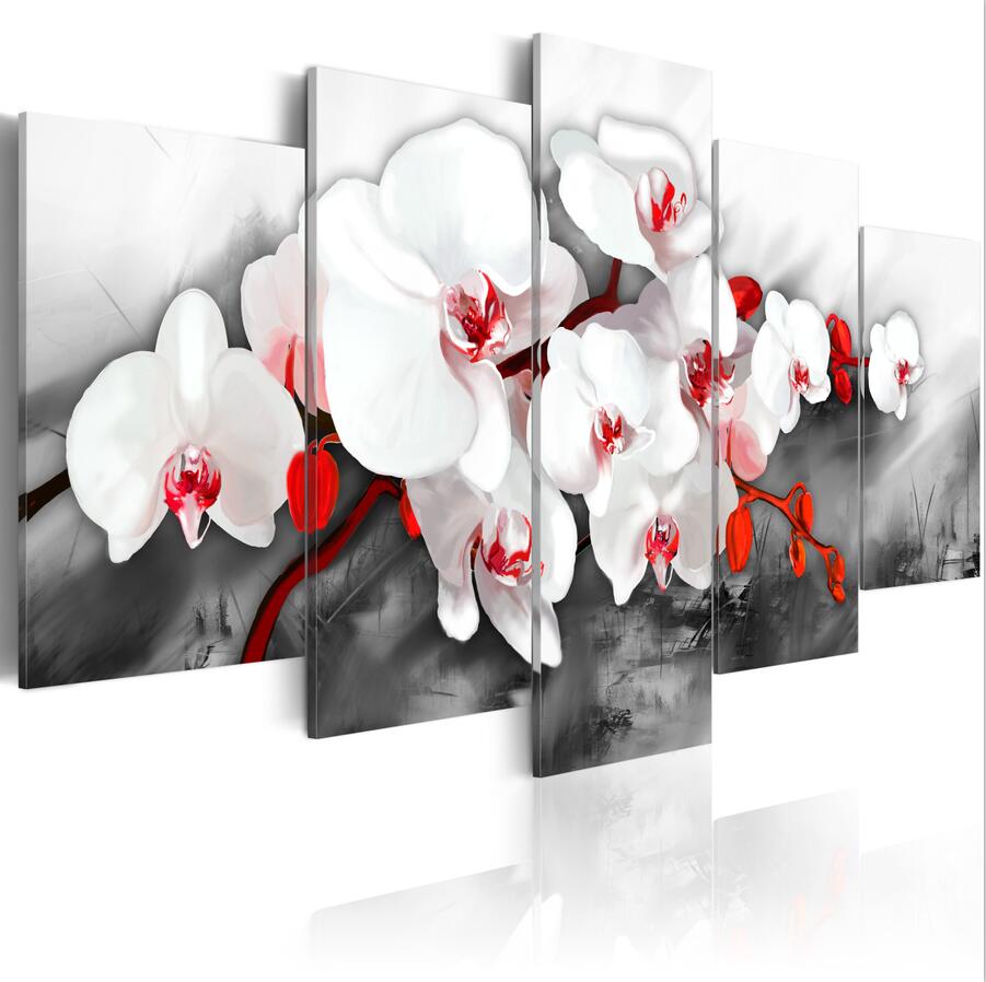 HD Fashion Wall Art Canvas Painting 5 Pieces Mangnolia Flower Orchid Flower Modern Home Decoration,Choose Color And Size( No Frame)