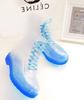 Hot Sale-Womens Colorful Crystal Clear Flats Heels Water Shoes Female Rainboot Martin Rain Boots