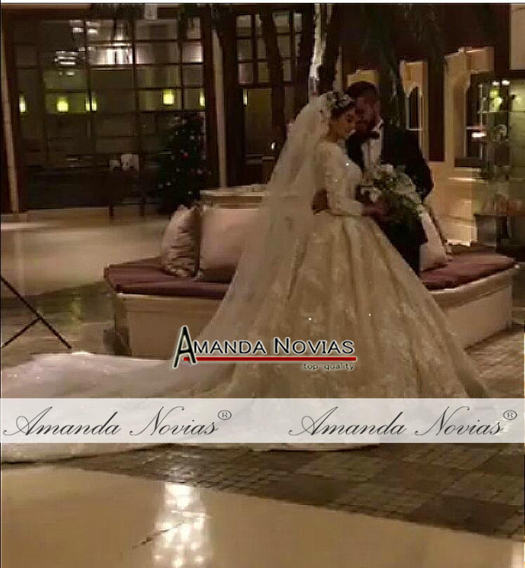 Chamagne D wers Ball Wedding Dresses Muslim Long Sleeves Open Back Plus Size Bridal Gown Real Pictures BC