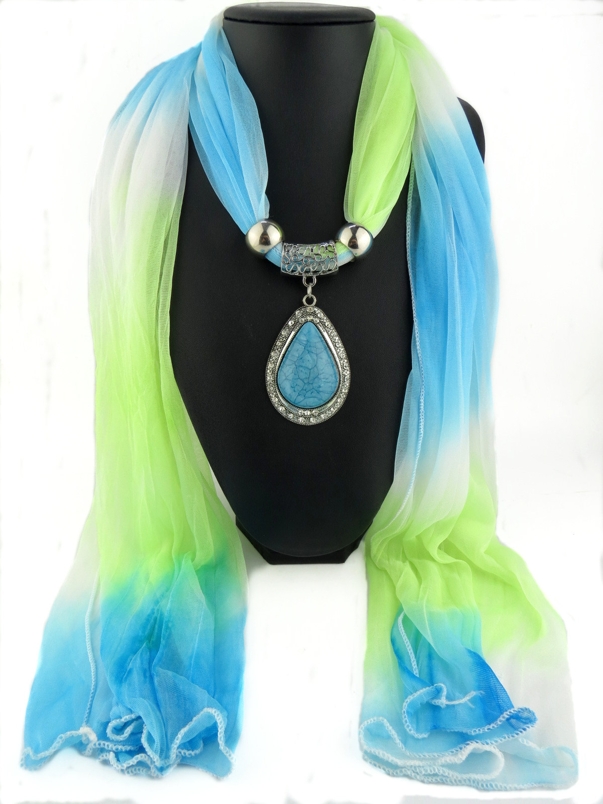 New Arrive 2020 Charm Blue Stone Gemstone Water Drop Raindrop Pendant Scarf Rhinestones Tassels Jewelry Scarves Free Shipping