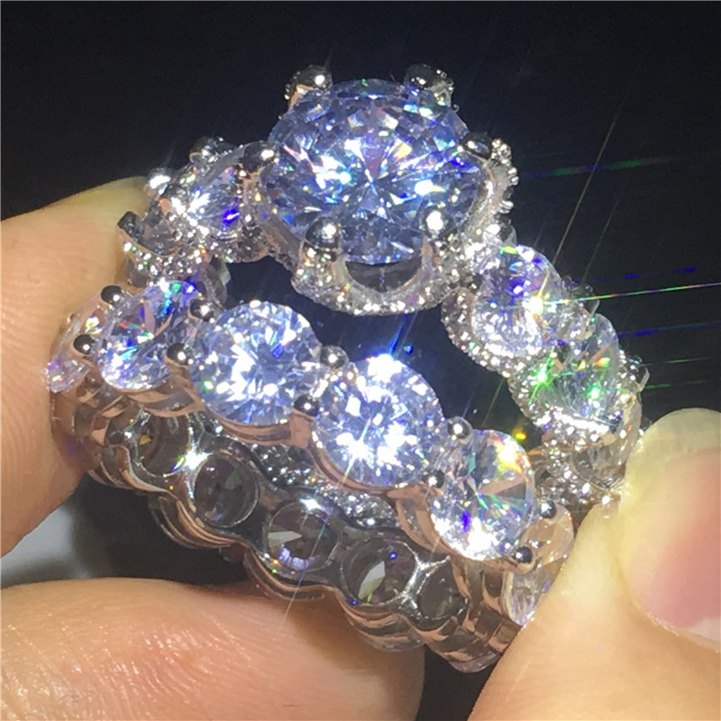 Vecalon Lovers Vintage Promise Ring set 925 Sterling silver Diamond Engagement Wedding Band rings for women Bridal Jewelry