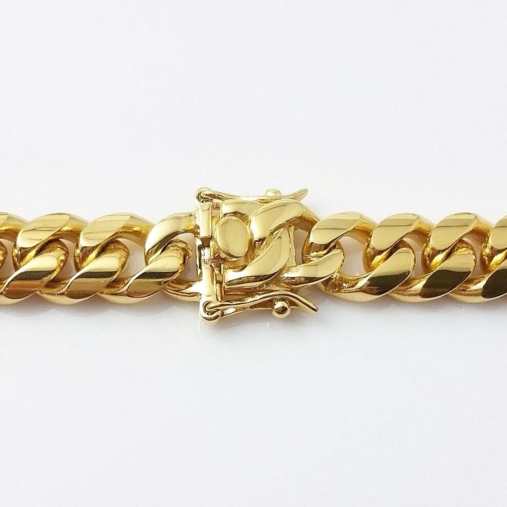 Stainless Steel Jewelry 18K Gold Plated High Polished Miami Cuban Link Necklace Men Punk 14mm Curb Chain Dragon-Beard Clasp 24 /26 /28 /30