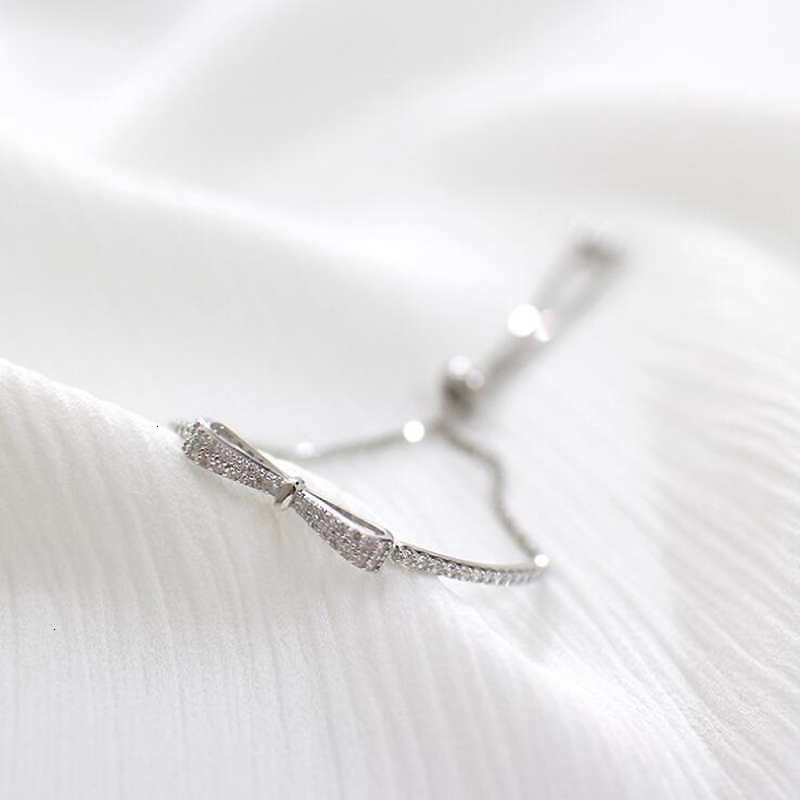 Wholesale-Women Fashion Chain Bowknot Sterling Silver Charms Bracelet Ladies Cubic Zircon Bracelets Female Jewelry