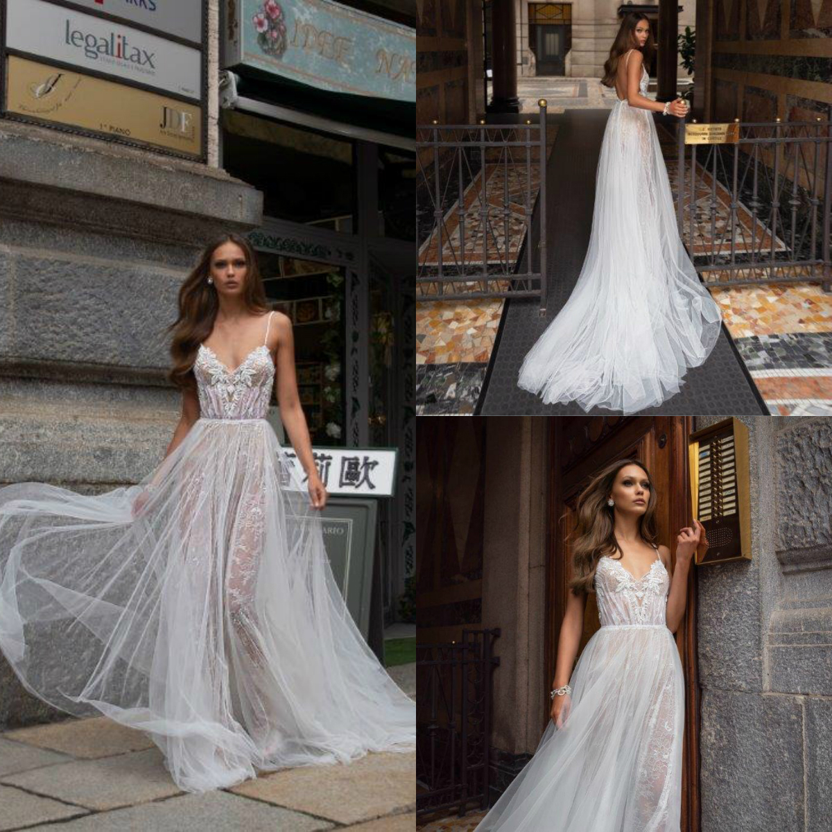 julie vino a line wedding dresses spaghetti v neck lace appliqued sweep train beach boho bridal gowns backless vestido de novia